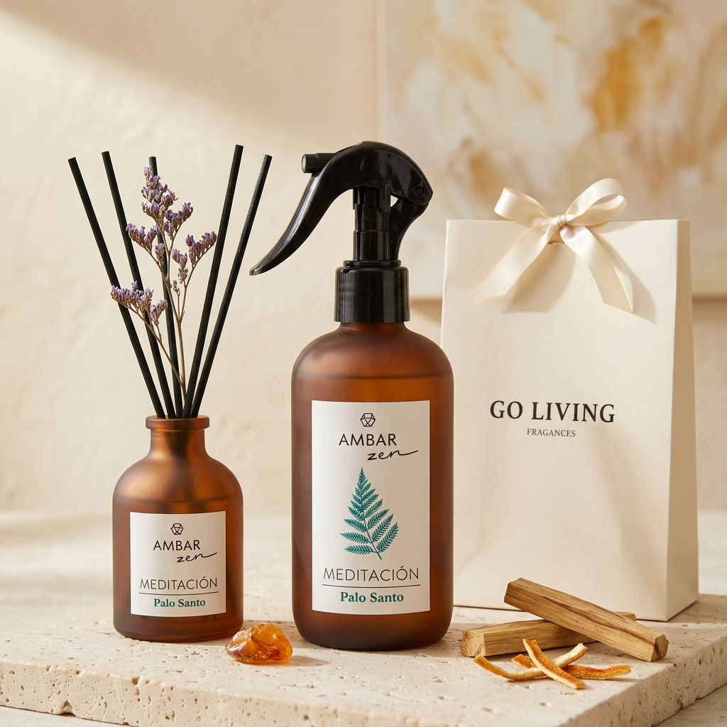Kit Zen Go Living - Difusor Ambar Zen Palo Santo con Home Spray amber y bolsa de regalo