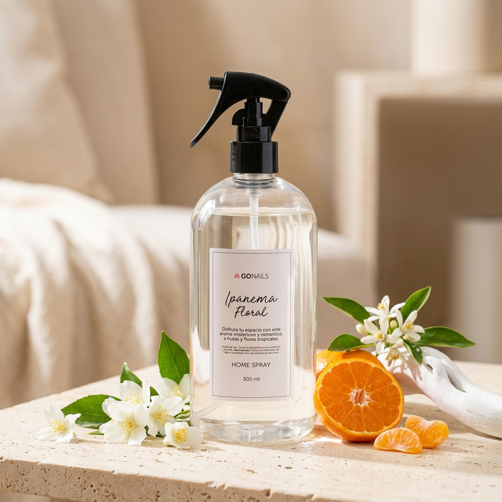 Home Spray Ipanema Floral con jazmín, mandarina, neroli y madera blanca, frasco 100 ml, Go Living.